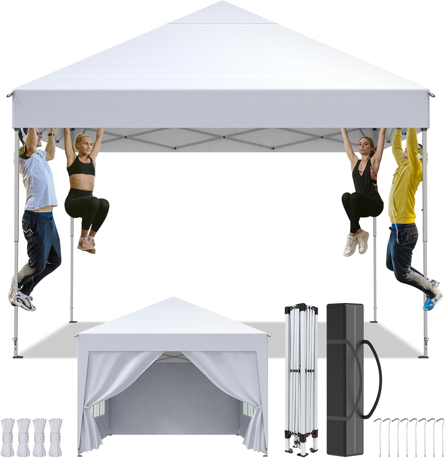 Tonnelle de jardin pliante 2,5x2,5m, imperméable, UV 50+, 4 côtés