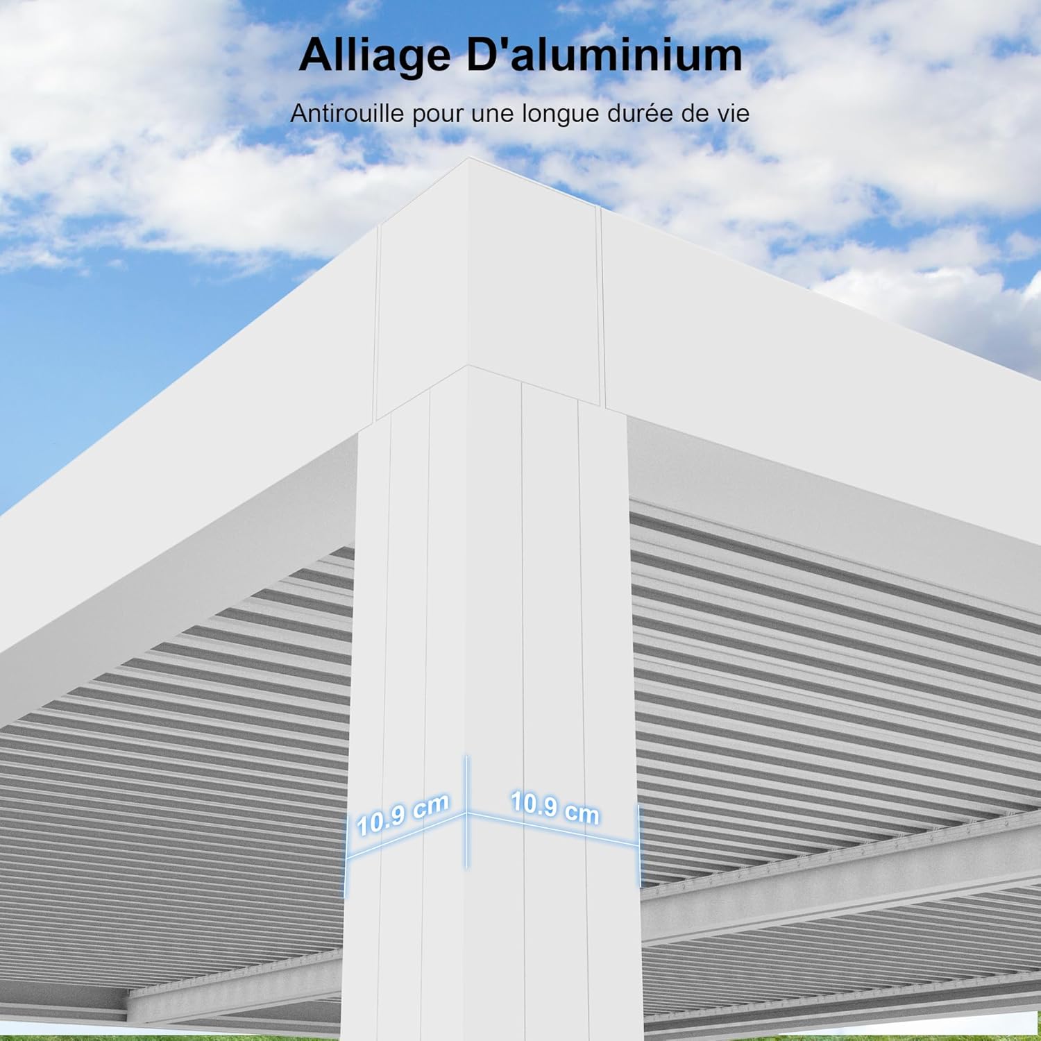 jardinite - Pergola bioclimatique aluminium 4,6x3,3m, lames orientables, blanc