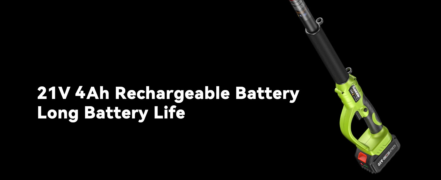 aux accents verts, doté d'une batterie rechargeable 21 V 4 Ah, sur fond noir
