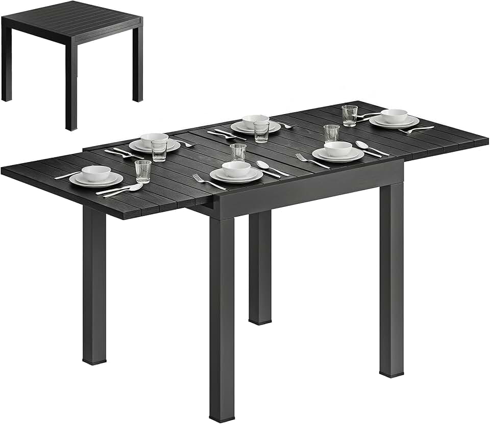 jardinite - table extensible - 80-160cm - aluminium effet bois, 4-6 pers.