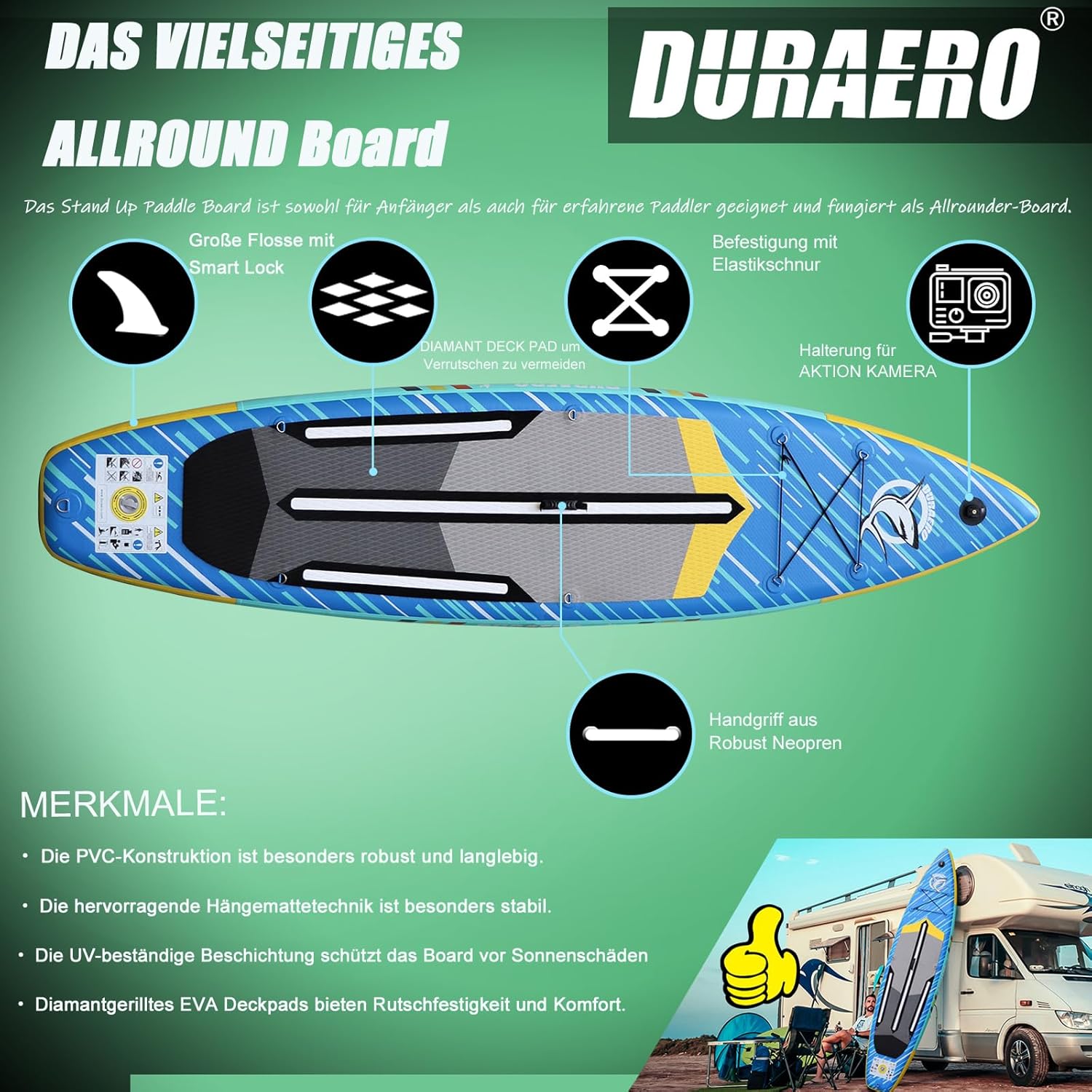 Paddle Gonflable Planche de Stand up Paddle Gonflable, 330 x 76 x 15 cm, jusqu'à 150 kg, Support GO-Pro, Accessoires complets