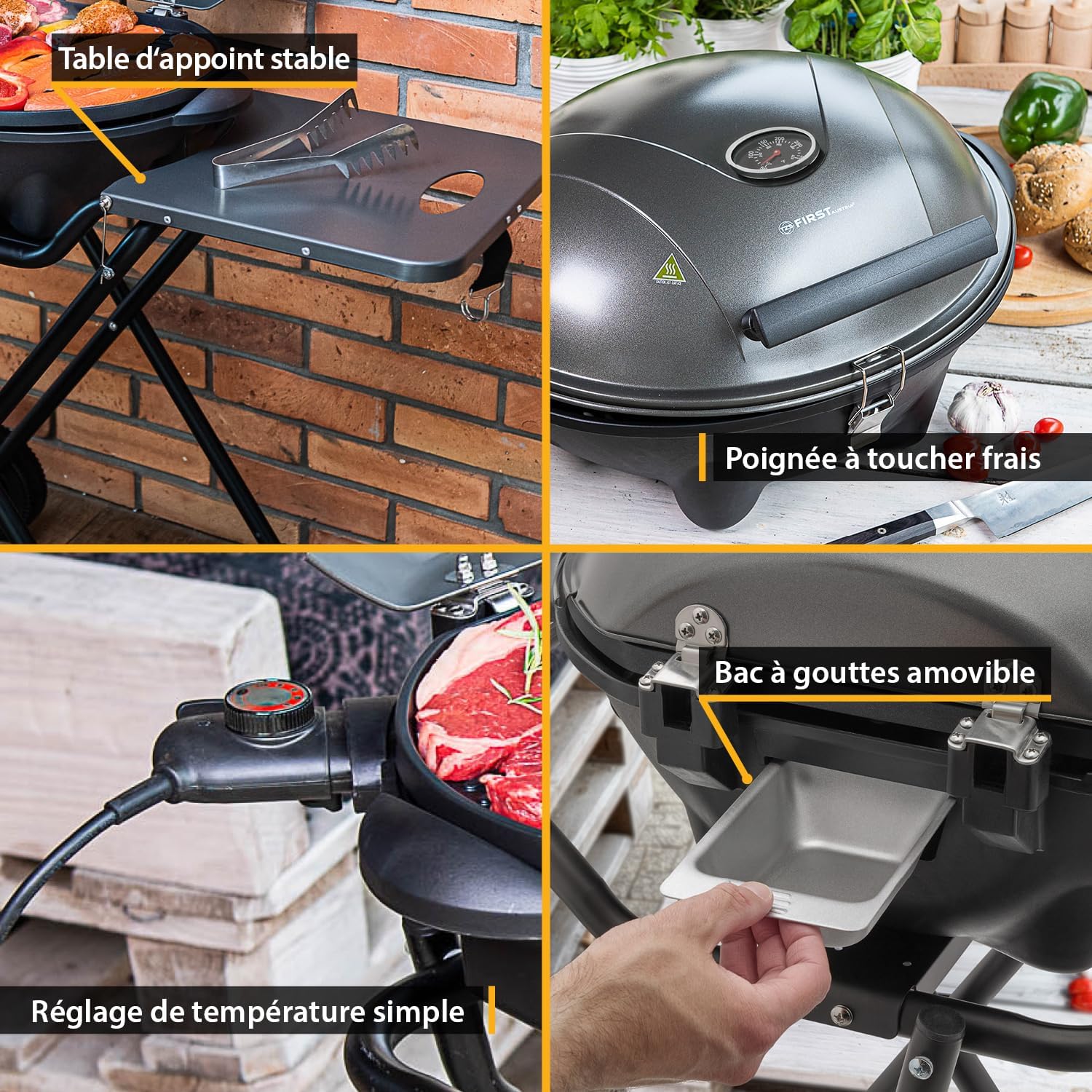 jardinite - Barbecue 2-en-1 pliable 2400W, couvercle, chariot, thermomètre - TZSFA5350-6