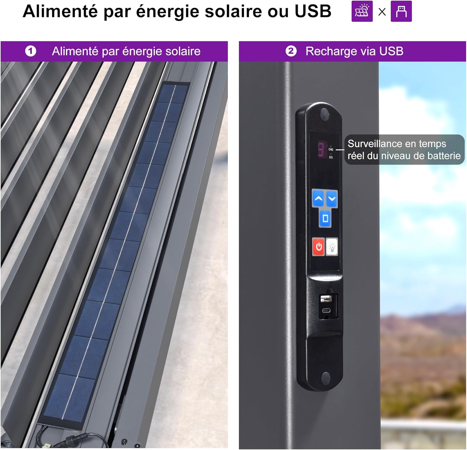 jardinite - Pergola bioclimatique - 4x6m - alu lames LED gris