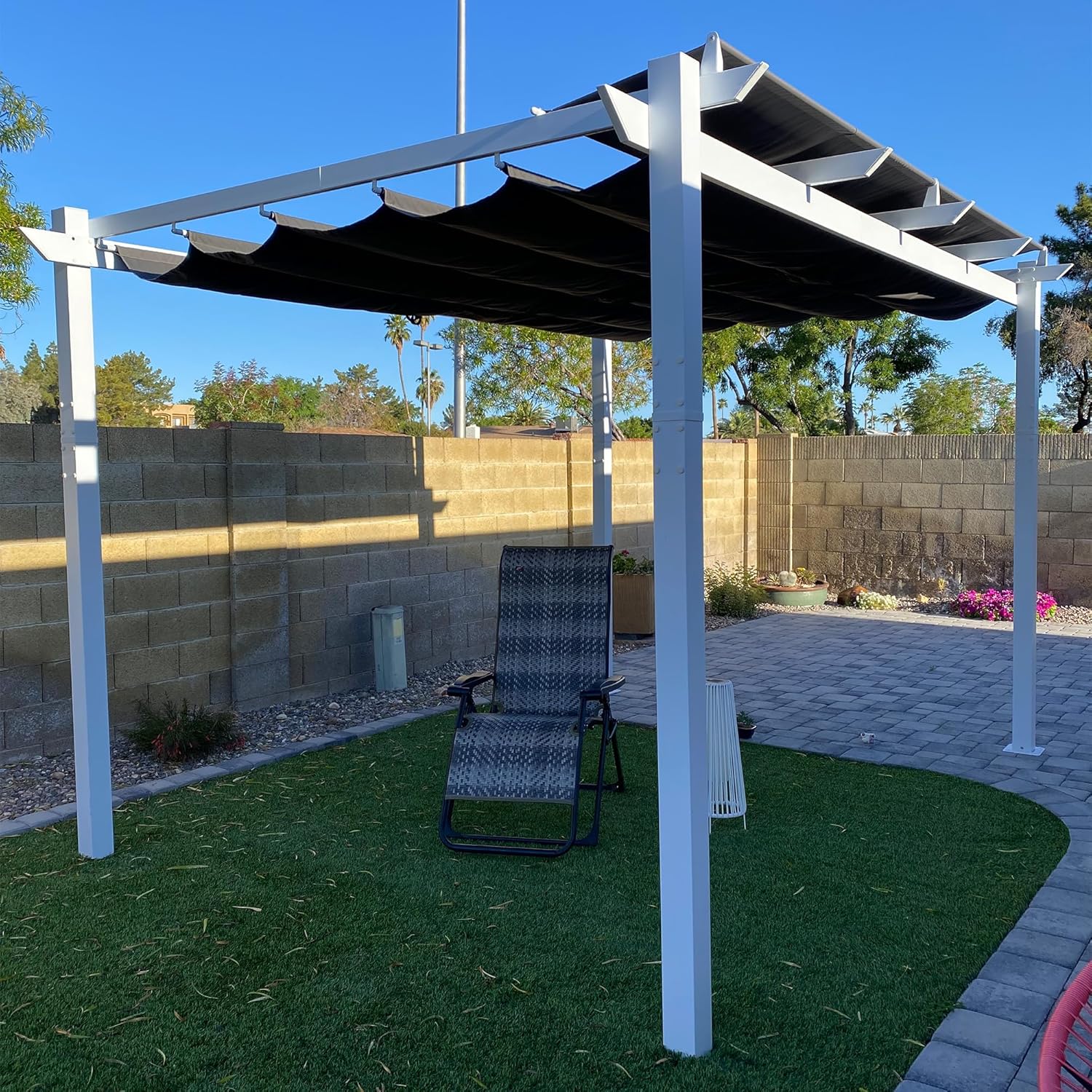 jardinite - pergola aluminium série - 4x3m - toit métal blanc, toile rétractable, étanche