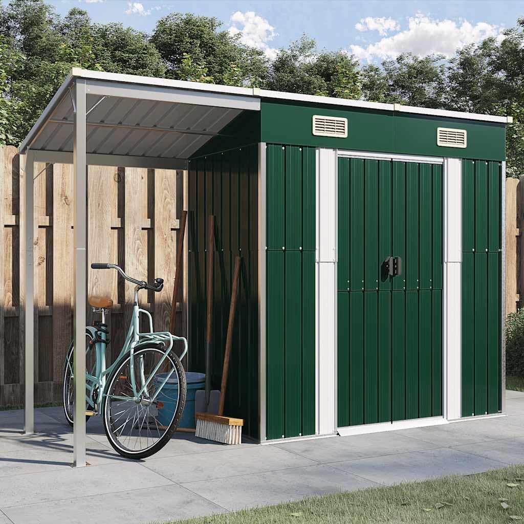 jardinite Abri de Jardin avec Toit prolongé Vert 277x107x181 cm Acier, Maison & Jardin, Pelouses & Jardins, Vie en extérieur, Structures extérieures, Cabanes & abris de Jardin, Vert, (Poids 41.56KG)