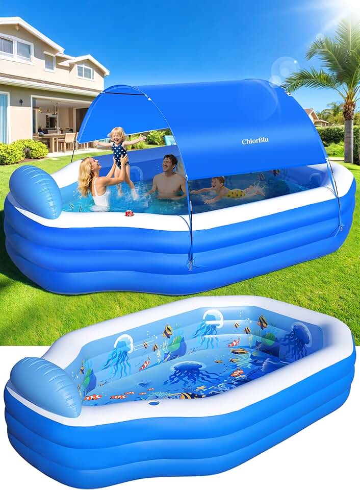 jardinite - piscine gonflable avec auvent, 300x190x55cm, sièges, familiale