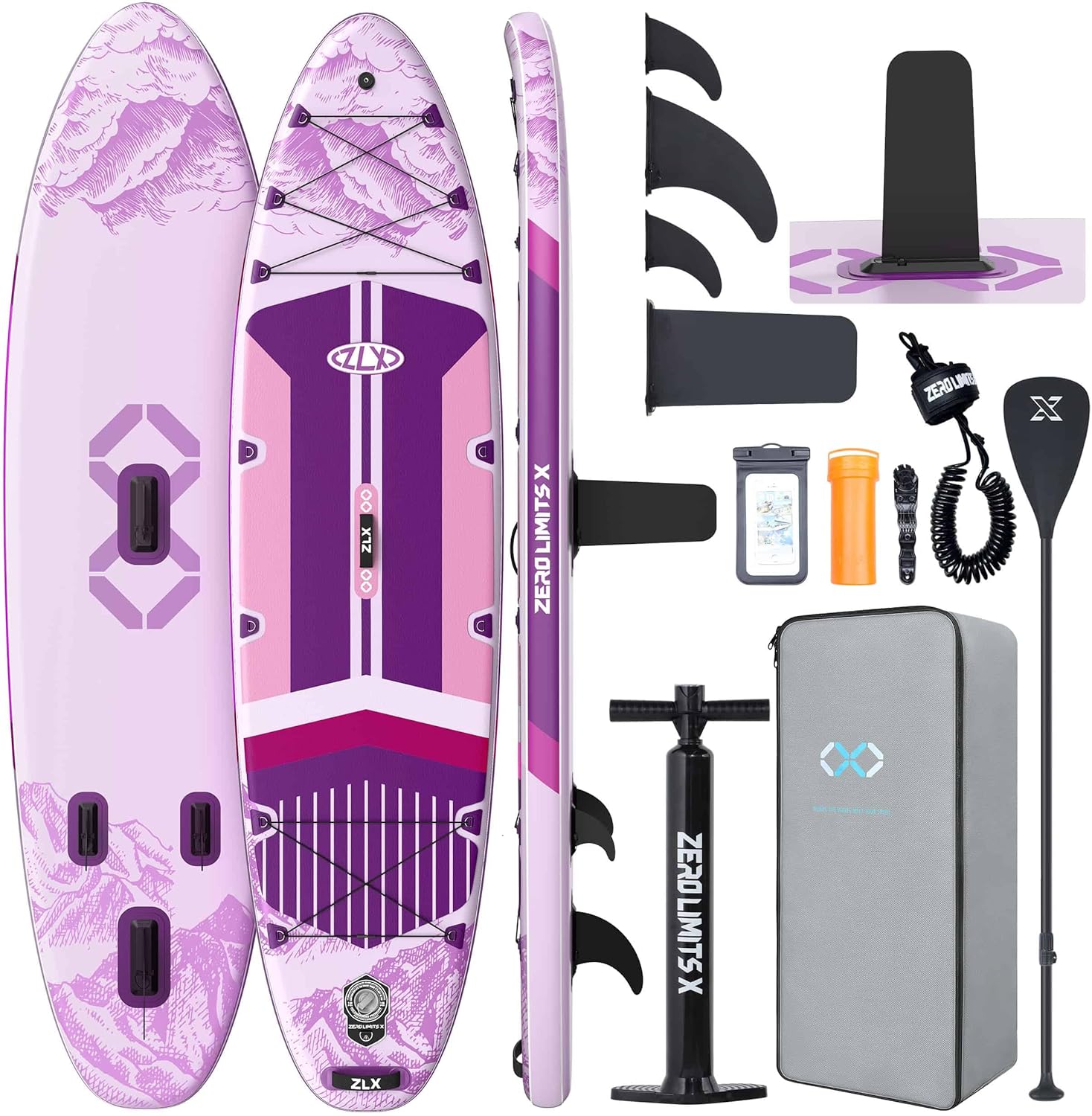 ZLX - Paddle gonflable série Extra Large - 350x89 cm - planche antidérapante stable, accessoires premium, siège, pompe, 