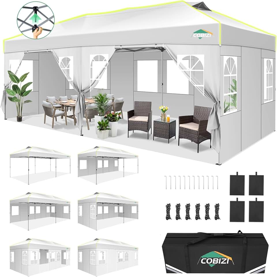 jardinite - Barnum pliant série Jardin - 3x6m - Imperméable, anti-UV, 6 parois, sac transport