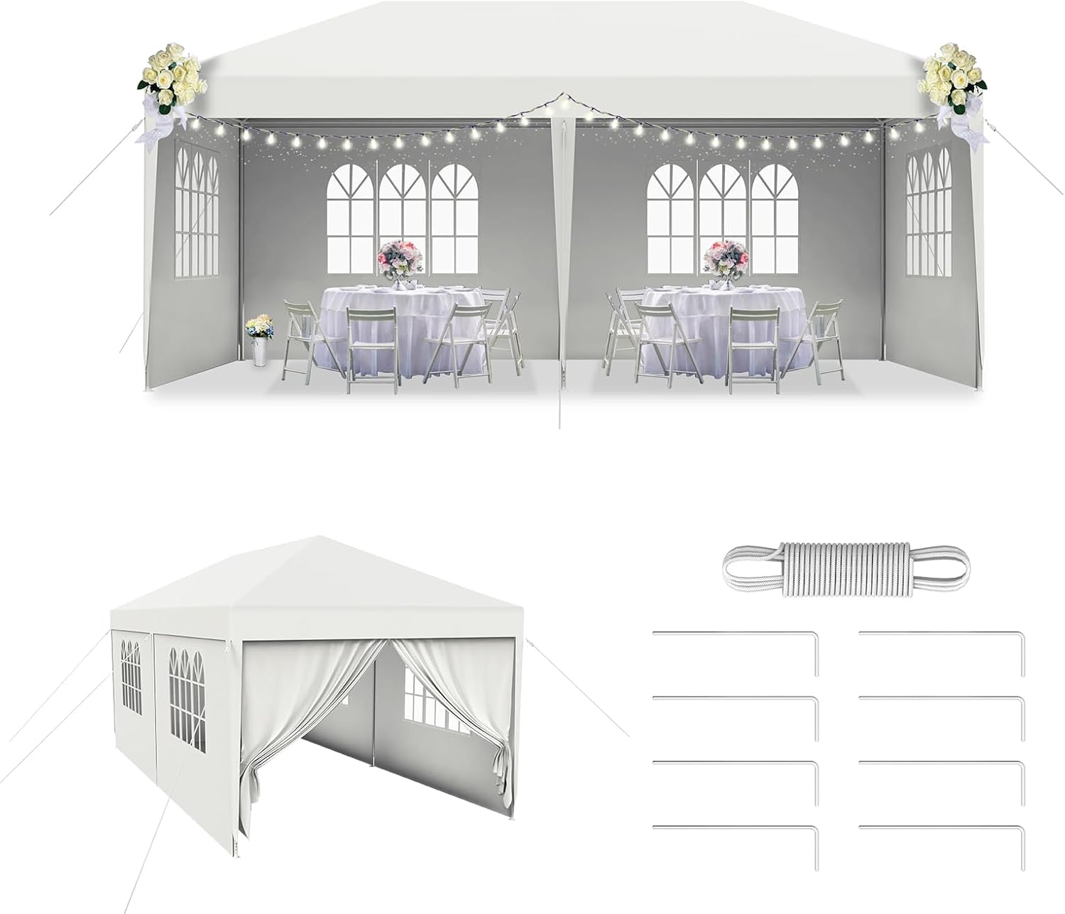 LZQ - Tonnelle jardin 3x6m, imperméable, 6 parois, montage rapide