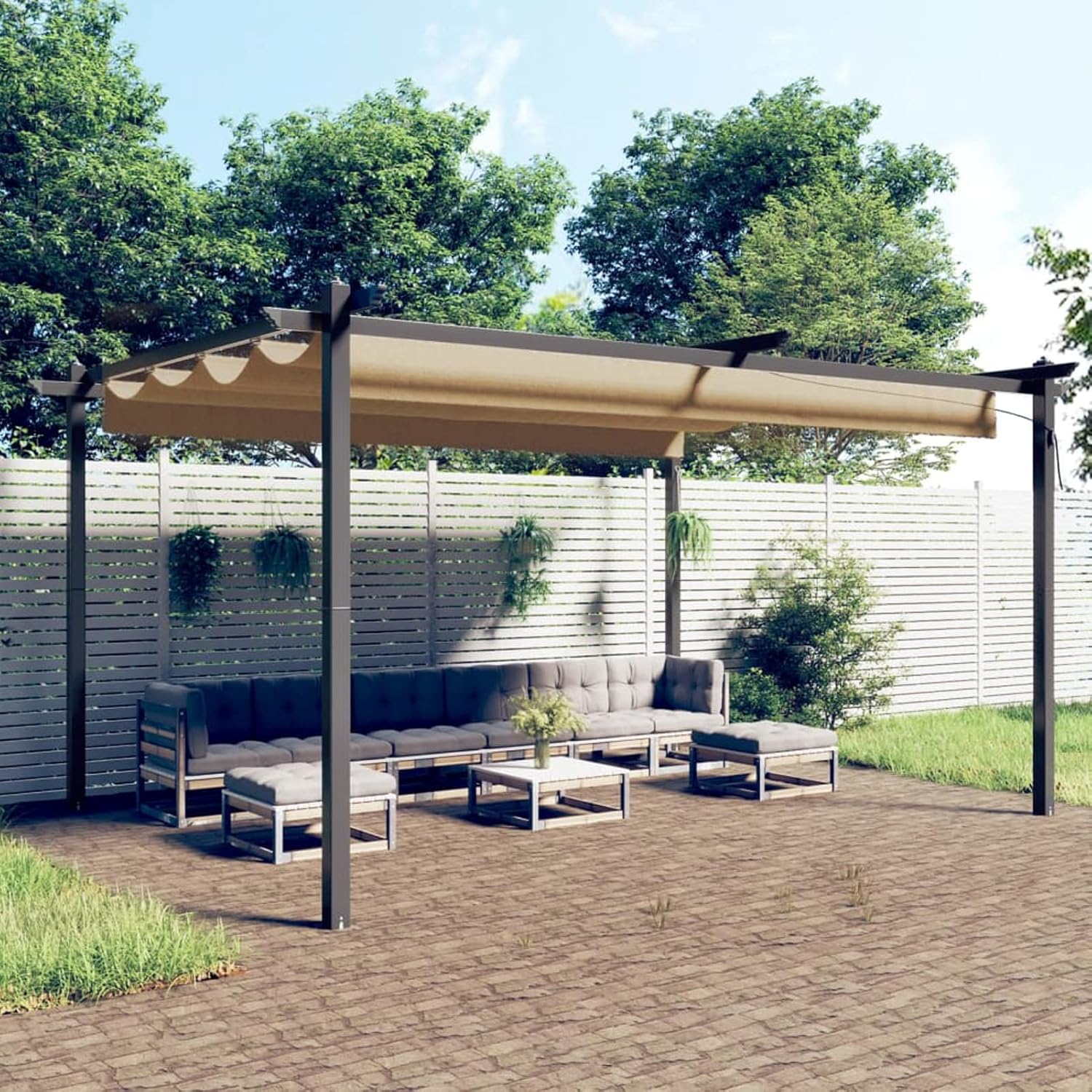 Tonnelle de jardin - toit extensible et étanche - 4x3m - coloris taupe