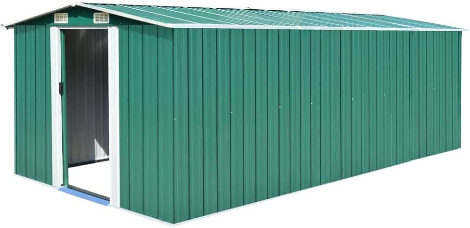 jardinite Abri de jardin, abri de jardin extérieur, armoire extérieure, cabane extérieure, armoires terrasse extérieure, en métal vert, 257 x 489 x 181 cm