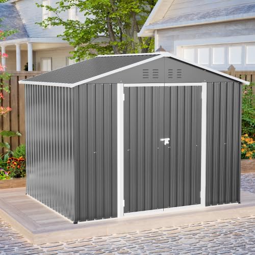 Abri de jardin métal - 8x6m, porte rabattable, résistant intempéries