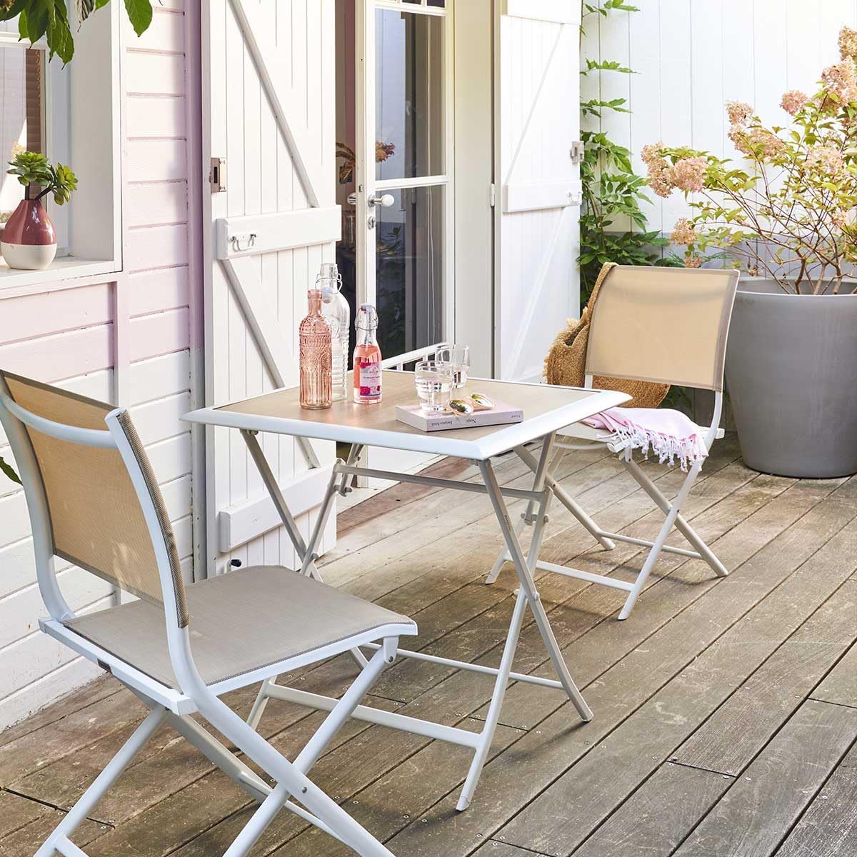 jardinite - Azua - 70x70 cm - table pliante 2 places aluminium Blanc