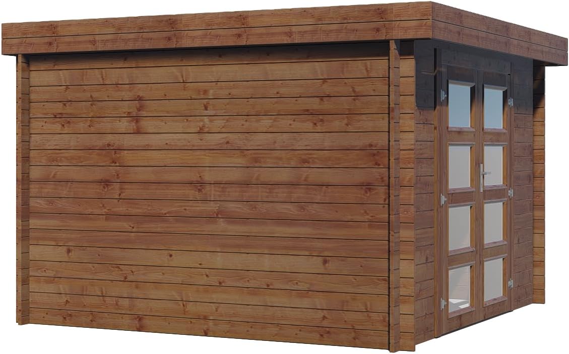 Abri de jardin bois traité - 28mm - 7.5m² - intérieur spacieux - INT024