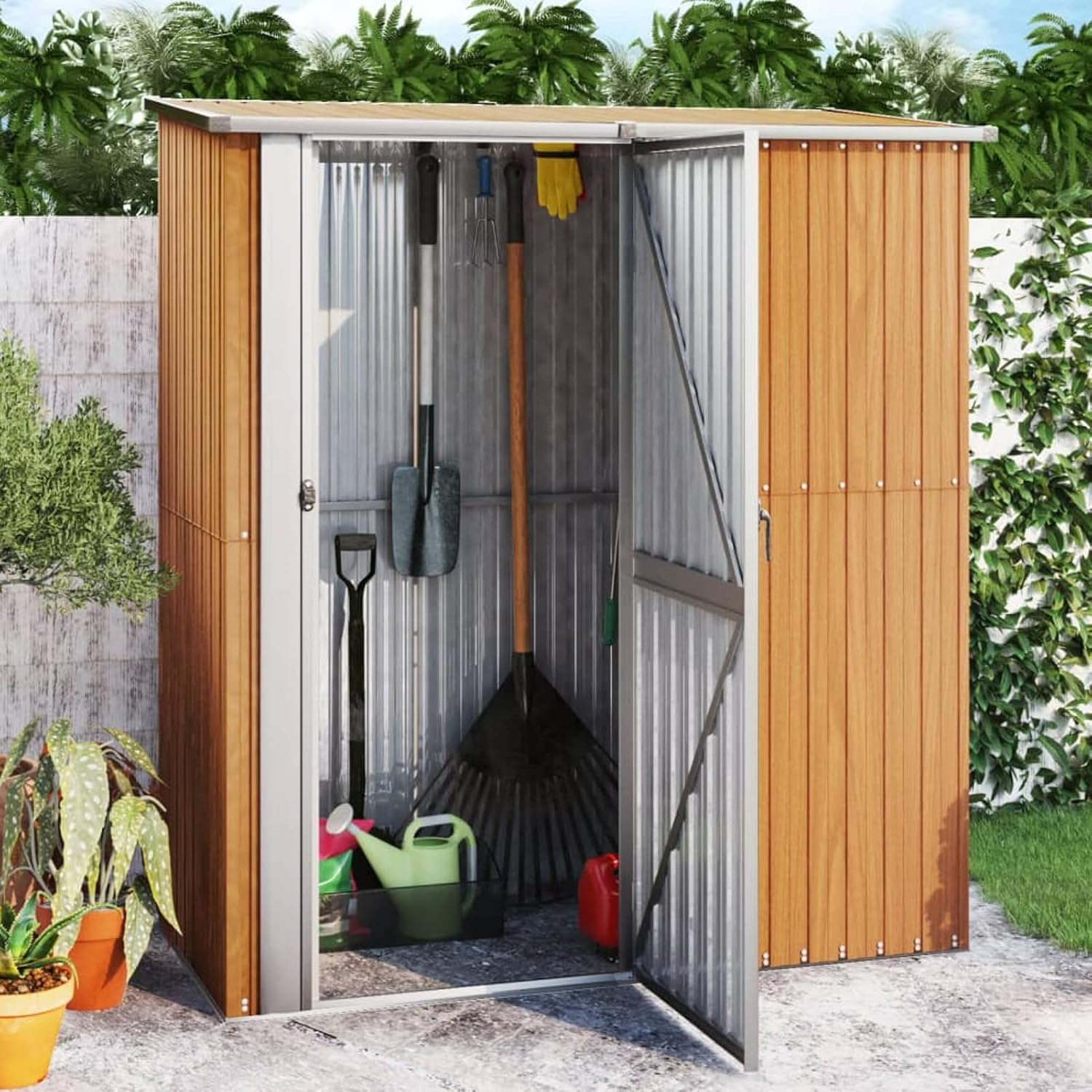 Abri de jardin - acier aspect bois - 180,5x97x209,5 cm - rangement extérieur