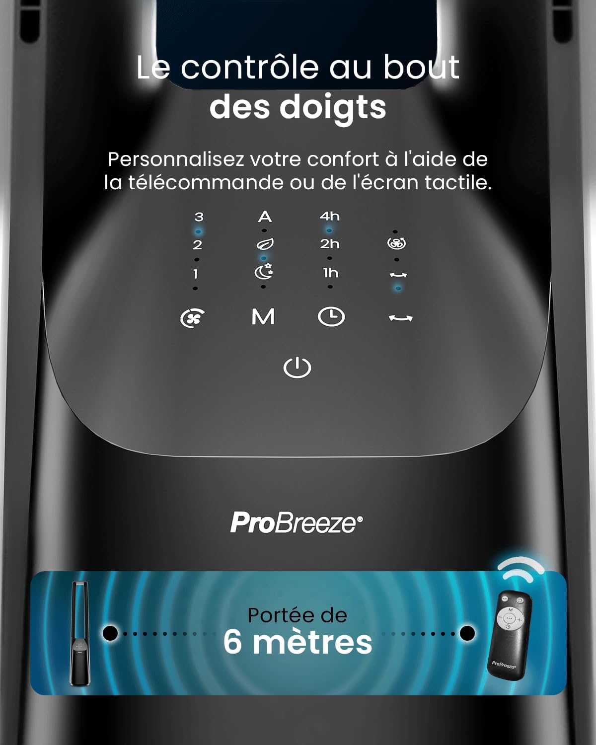 jardinite - Ventilateur colonne sans pales - 101 cm - WiFi, ultra silencieux, LED, télécommande, 6 vitesses, 5 modes, o