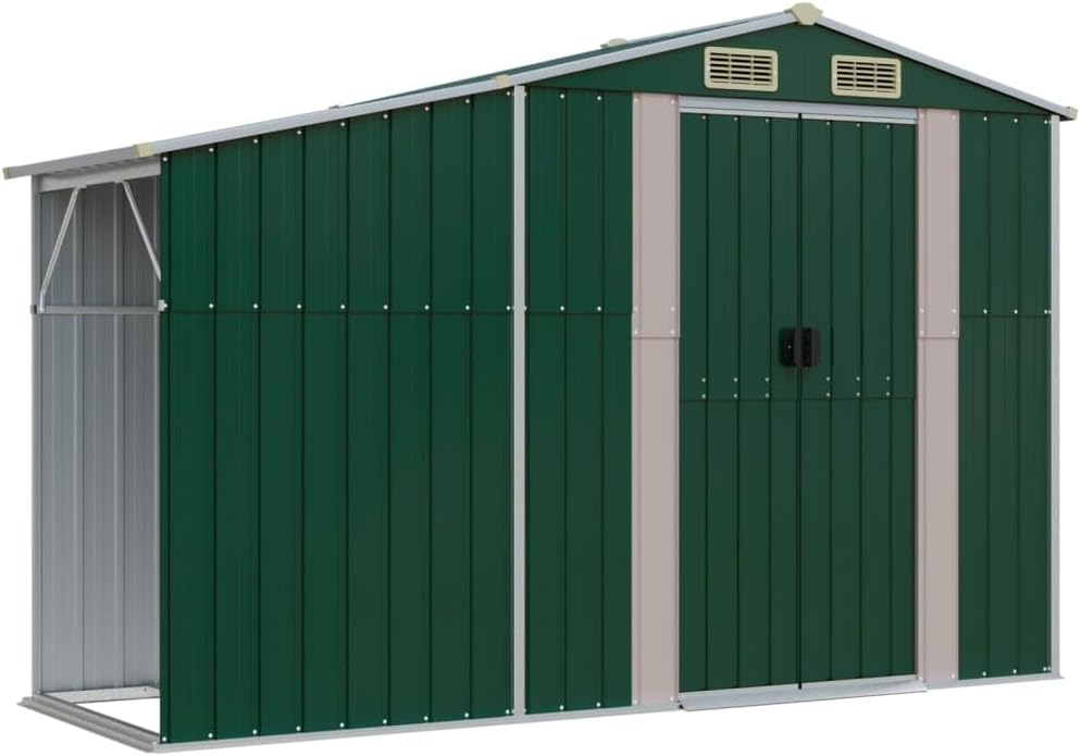 Abri de jardin en acier galvanisé avec toit incliné et solution de stockage de charbon – 277 x 93 x 179 cm – Design vert durable
