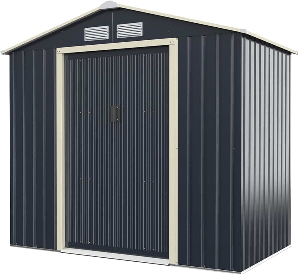 jardinite 2,37㎡ Abri de Jardin Métal Galvanisé, Cabine de Jardin Extérieur Portes Coulissantes, Résistant aux Intempérie, 4,63m³, Cabane de Rangement à Outils, 213 x 127 x 195 cm, Gris