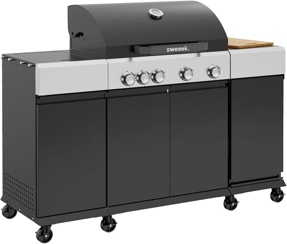 jardinite - Maxim barbecue gaz 4 brûleurs, 145,5x61,5x143,5cm, thermomètre, récupérateur, grille chauffante