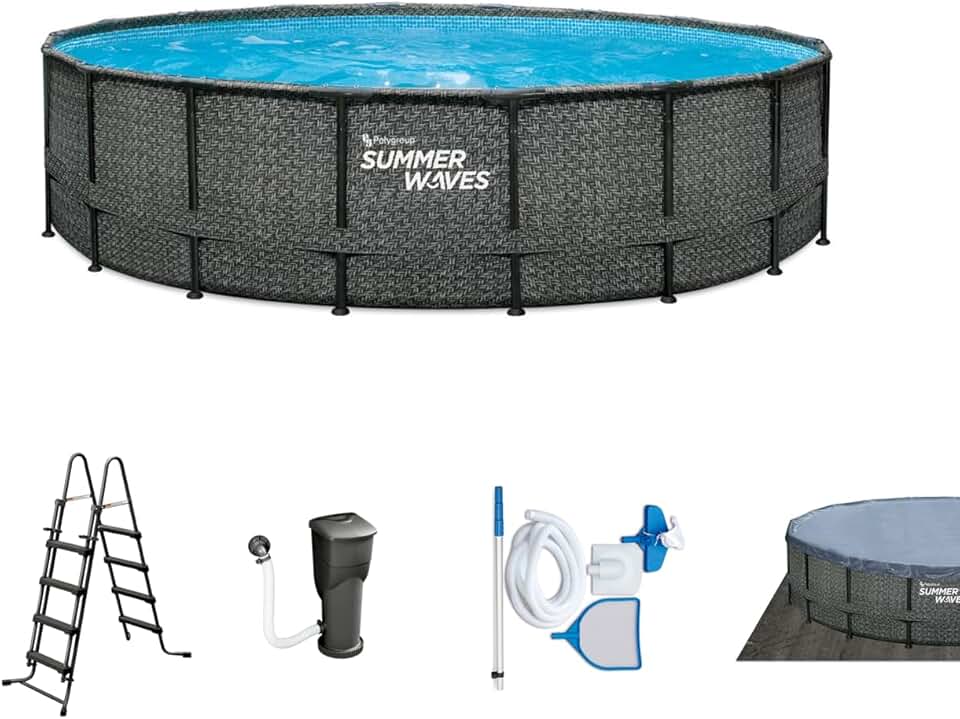 jardinite - Elite Frame rotin gris - Ø488x122 cm - Piscine hors-sol