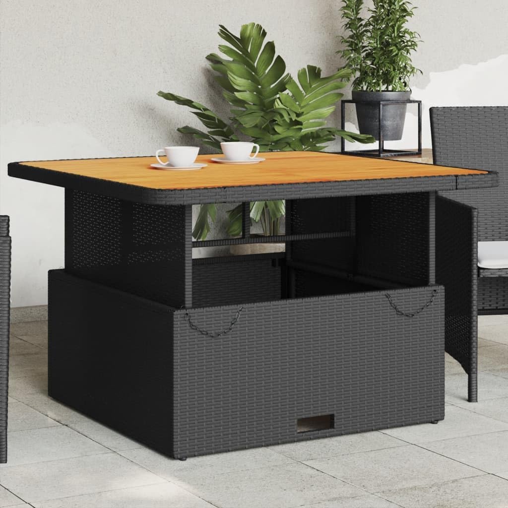 Table de jardin - 110x110x71 cm - résine tressée, bois d'acacia