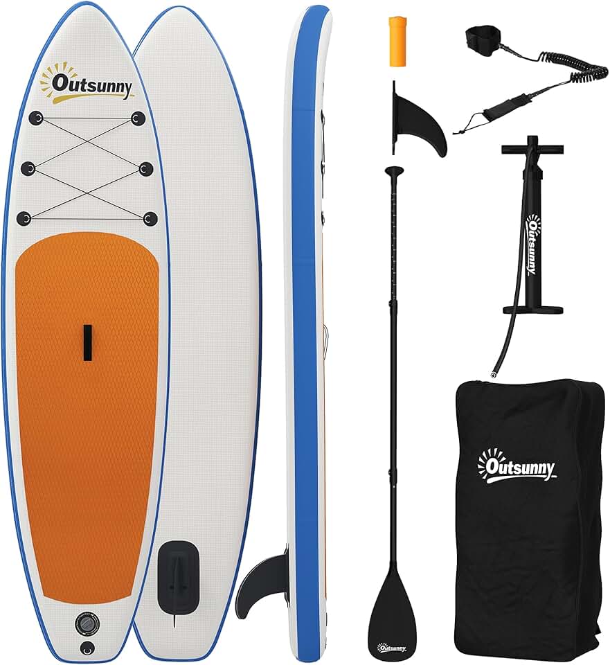 jardinite Planche de stand up paddle gonflable de 305 cm avec pagaie réglable en aluminium, aileron amovible, dragonne antidérapante, accessoires pour sac à dos, 150 kg, pour adultes