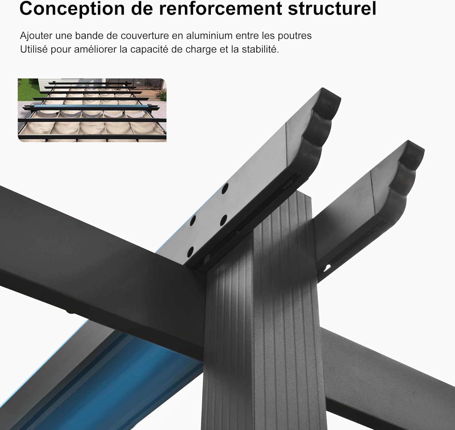 jardinite - pergola aluminium 5,5x3,5m toit rétractable LED kaki