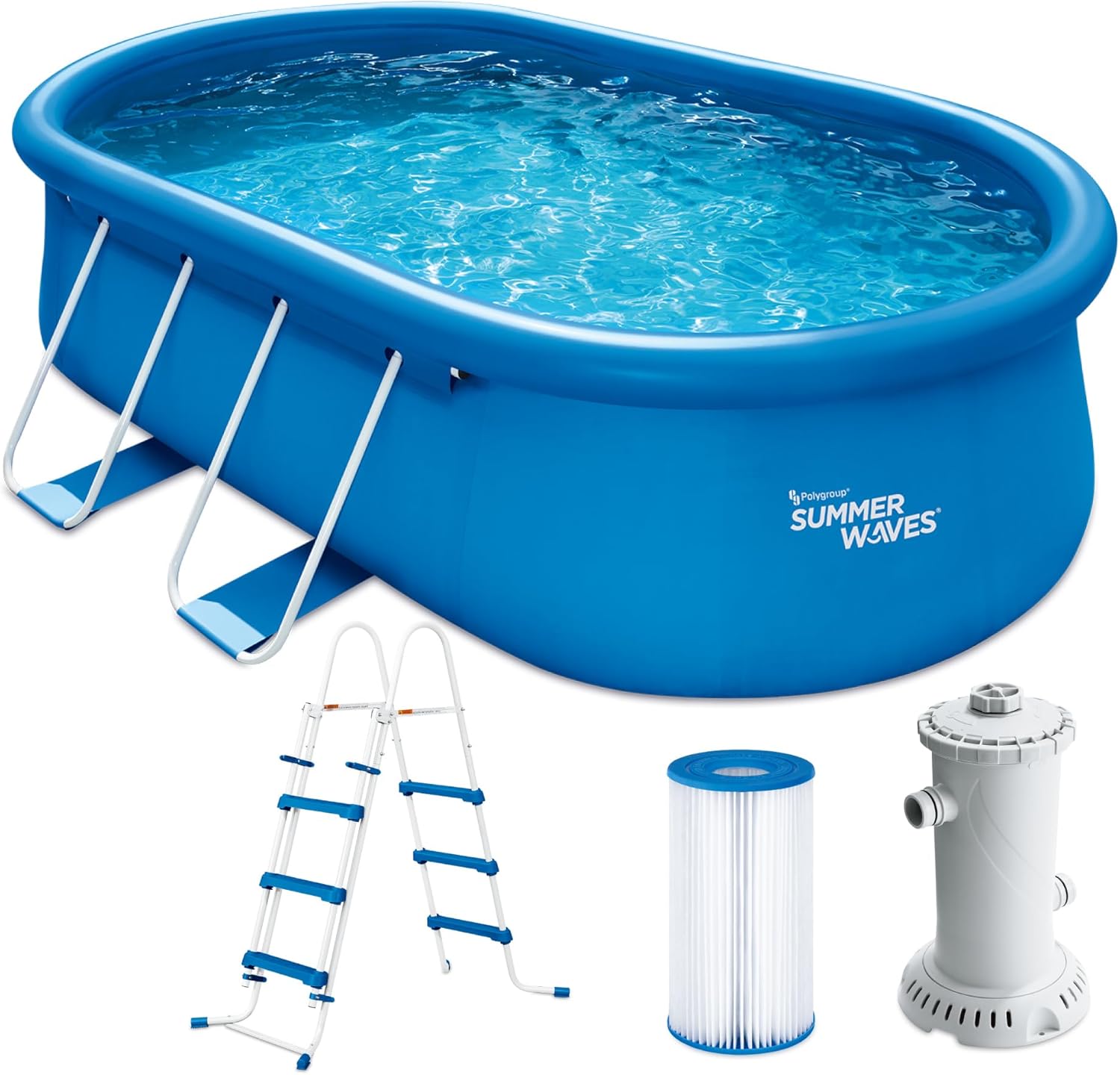 jardinite Quick Up Kit complet de piscine - Ovale - 457 x 305 x 107 cm - Bleu - Piscine hors-sol et piscine avec pompe à filtre, échelle, tapis de sol et bâche