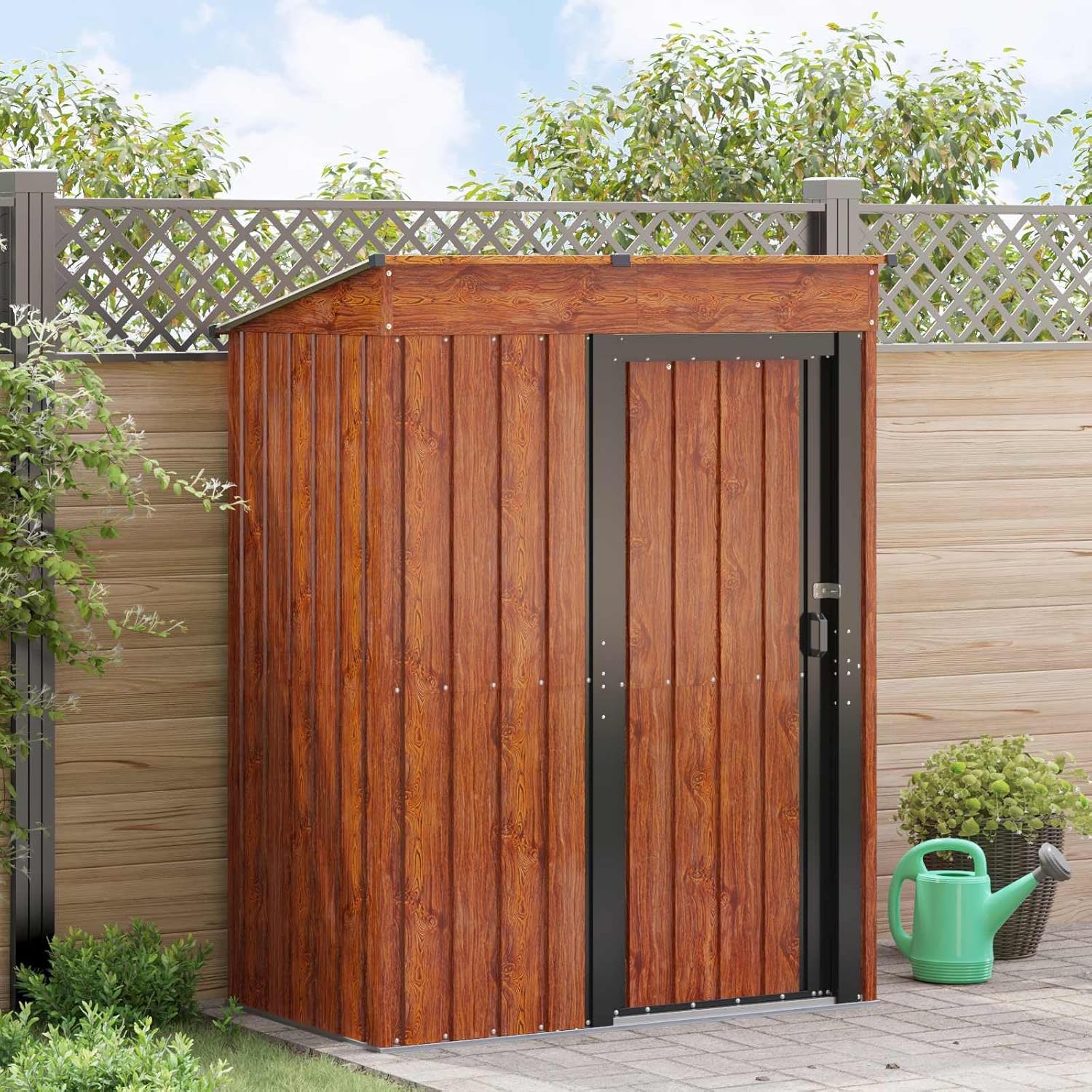 Abri de jardin en métal - 137x81x180 cm - marron, étanche, verrouillable, rangement outils/vélo