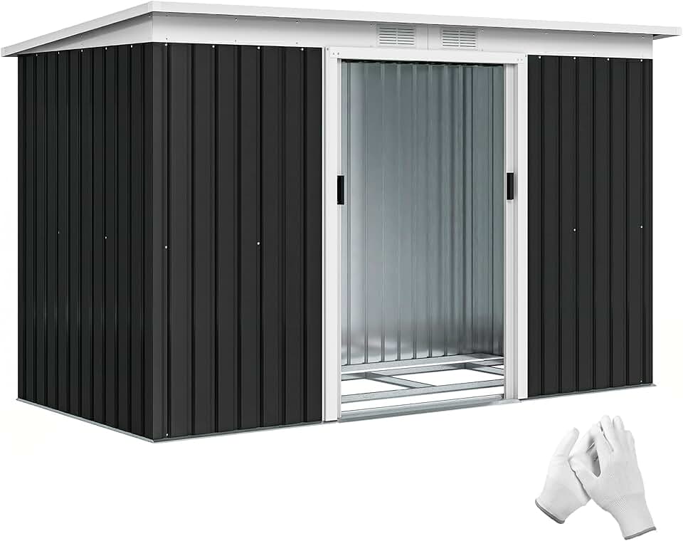 jardinite - abri de jardin acier galvanisé 3,6m² - portes coulissantes, fondation, ventilé, 280x130x172cm