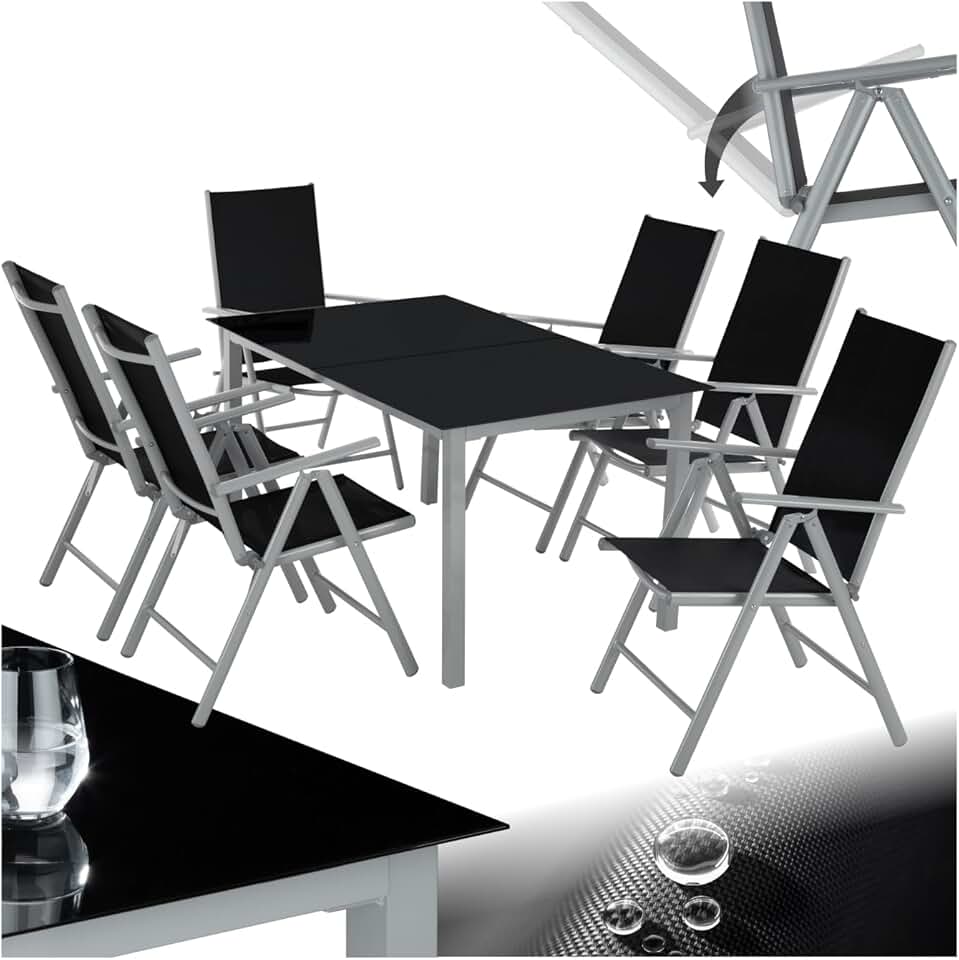 jardinite - salon de jardin aluminium 6 chaises pliables, table, entretien facile