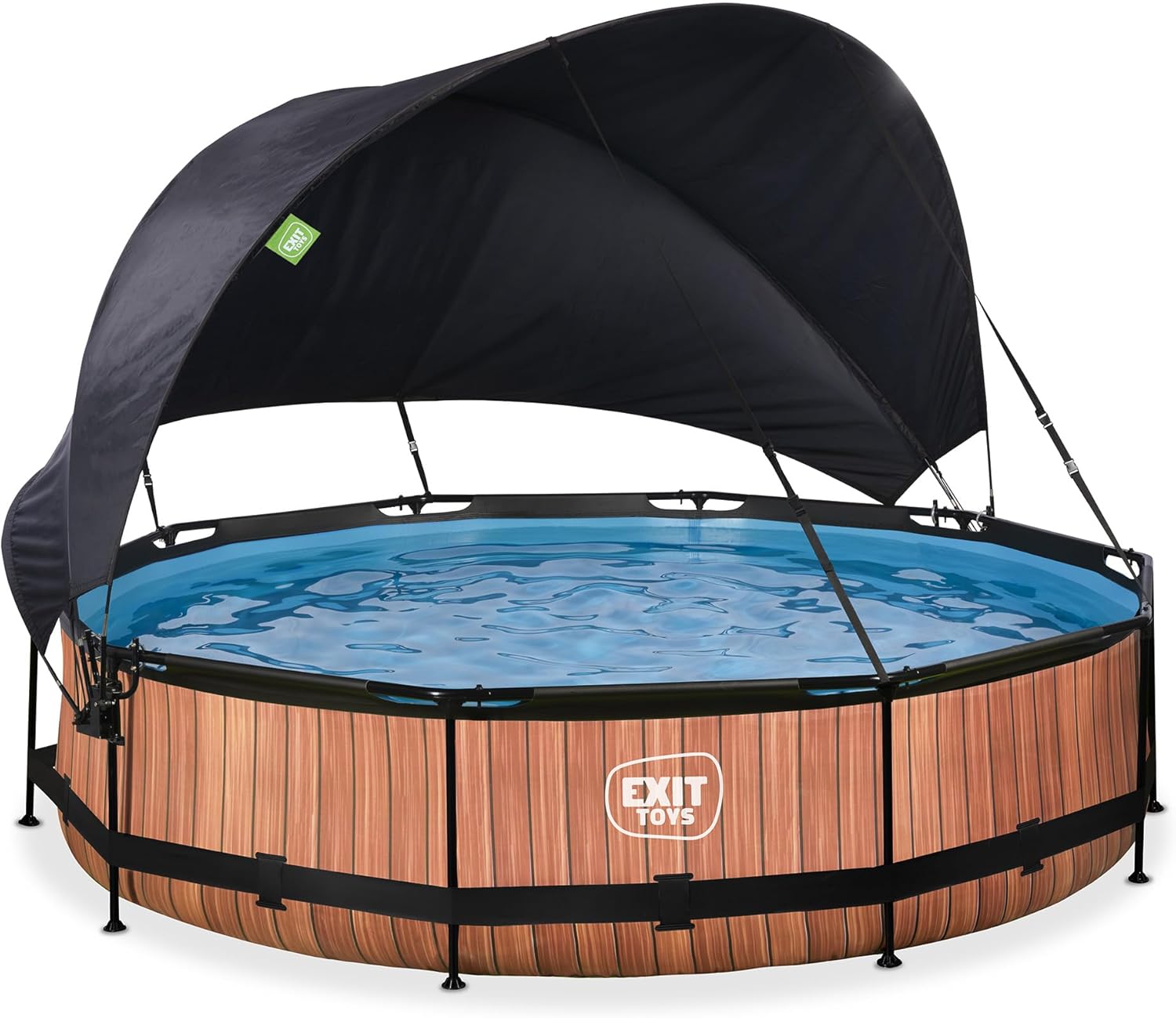 jardinite Piscine Wood avec Voile d'Ombrage - ø360x76cm - Piscine Hors Sol Ronde avec Pompe Filtrante à Cartouche - Protection Optimale Contre Les Rayons UV - Entrée Basse - Design Unique - Marron