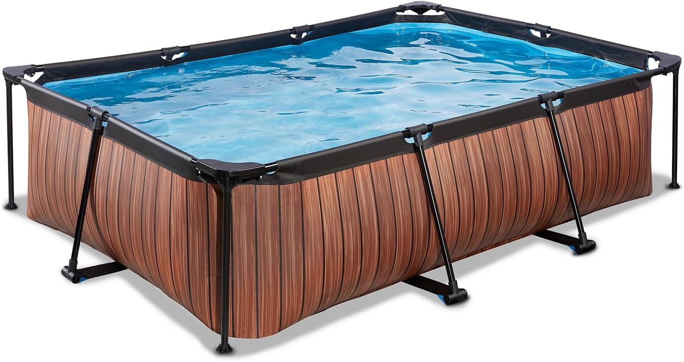 jardinite Piscine en Bois - 220 x 150 x 65 cm - Rectangulaire et compacte - avec Pompe à Filtre à Cartouche - Facile d'accès - Convient pour Les Tout-Petits - Cadre Solide - Design Unique - Marron