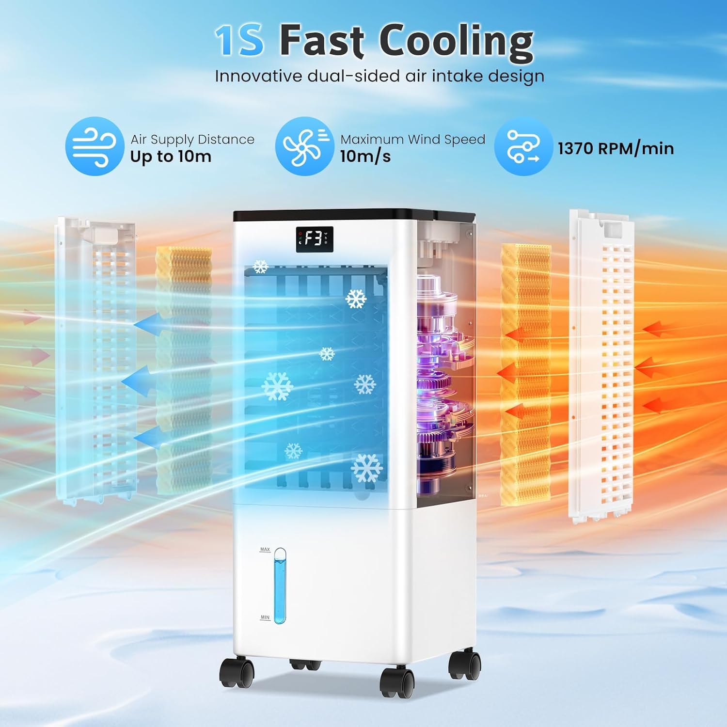Climatiseur mobile - 8L, silencieux, 12h minuterie, 3 vitesses, 3 modes