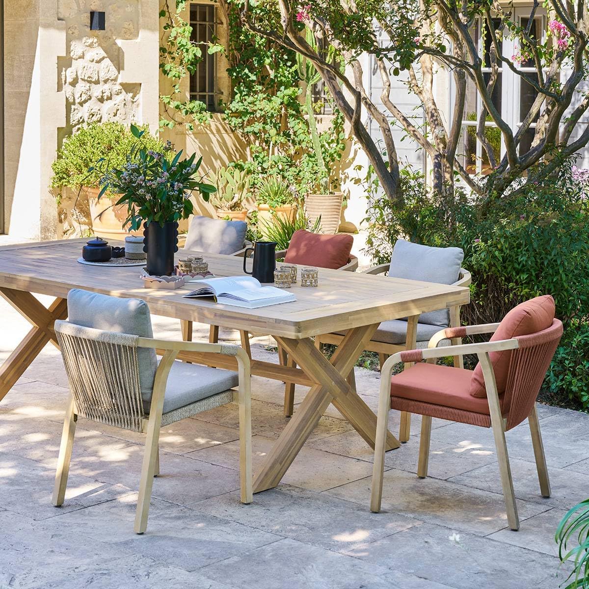 jardinite - Xenia table de jardin 10 places - eucalyptus - grande taille