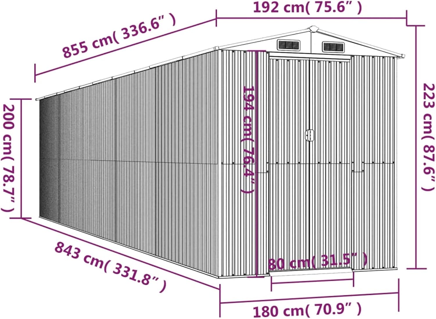 Abri de jardin extérieur - acier galvanisé vert - 192x855x223 cm