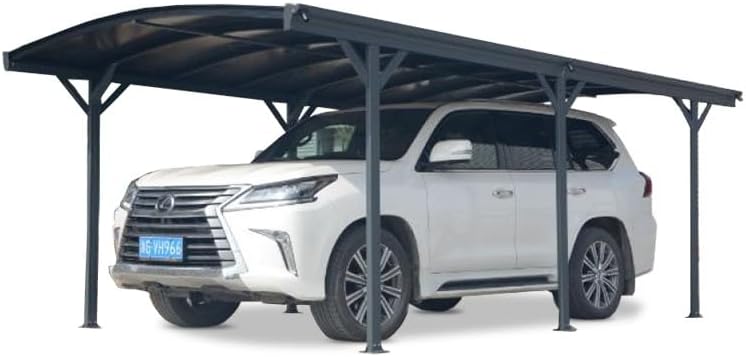 Carport autoportant - aluminium/polycarbonate - 17,28m² - anti-UV, gris, gouttières
