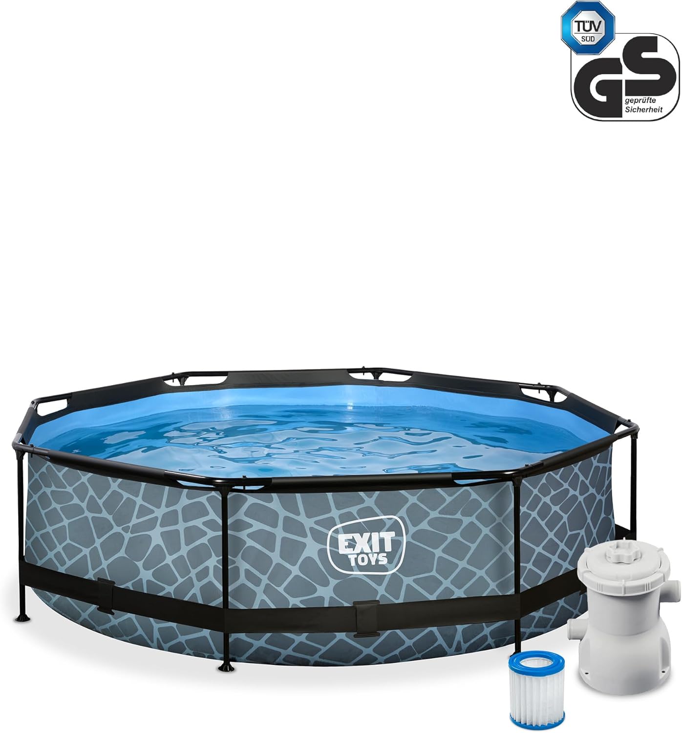 jardinite Piscine Tubulaire Stone - ø300x76cm - Piscine Hors Sol Ronde avec Pompe Filtrante à Cartouche - Entrée Basse - Idéal pour Les Jeunes Enfants - Cadre Stable - Design Unique - Gris