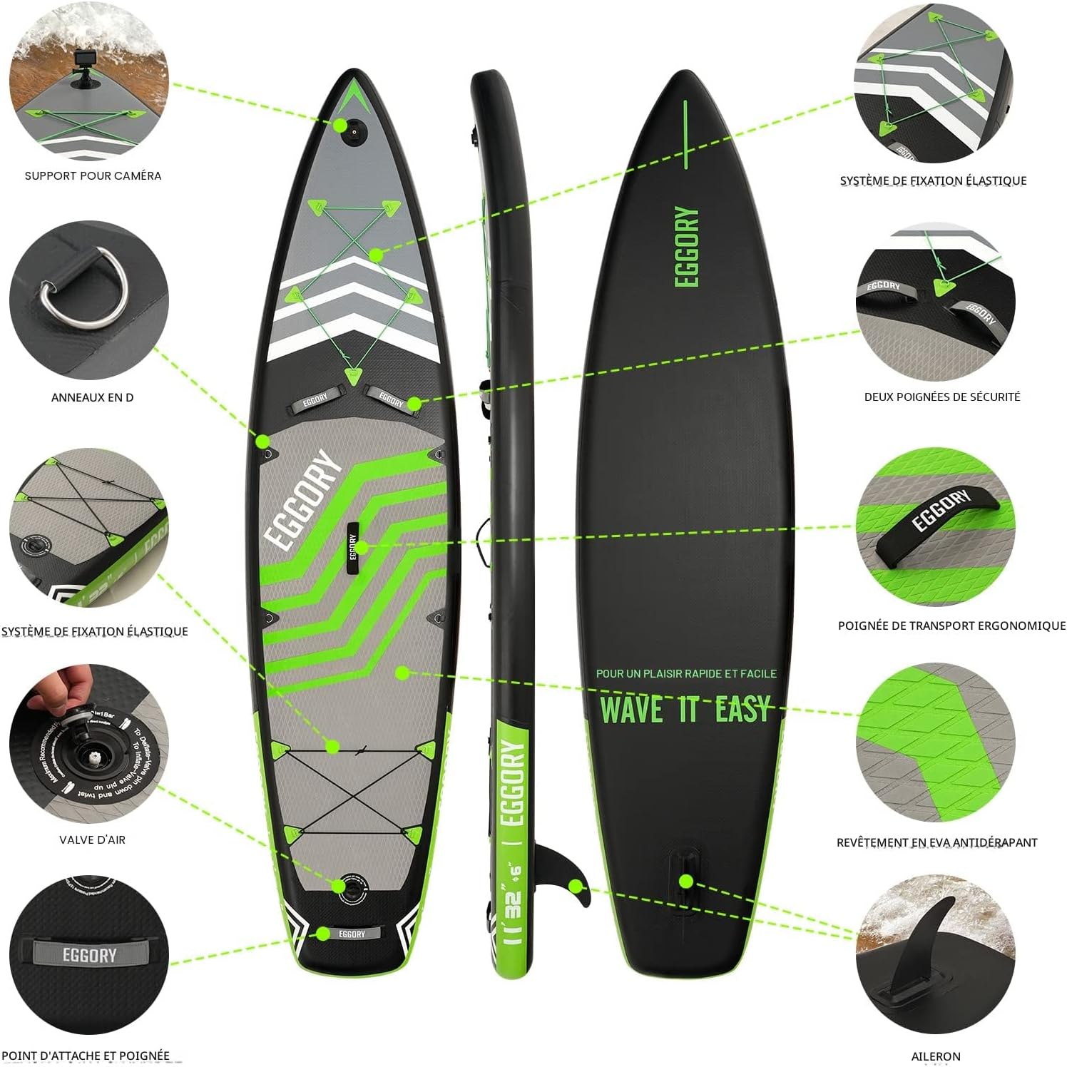 Planche de Surf Gonflable - SUP paddle 320cm, sac à dos, pompe, accessoires complets