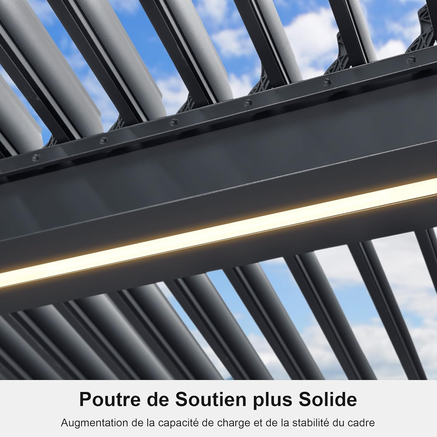 jardinite - Pergola bioclimatique aluminium 4,8x3,68m, LED, lames orientables