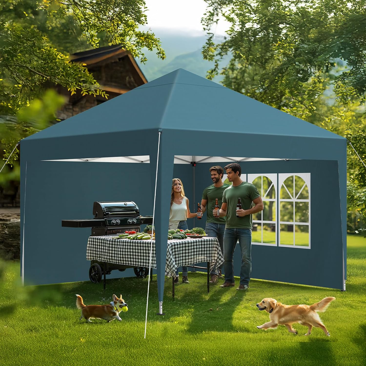 Tonnelle de jardin - pliante 3x3m - 4 côtés, imperméable, UV50+, hauteur réglable, sac transport