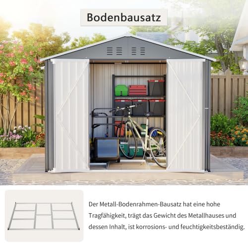 Abri de jardin métal - 8x6m, porte rabattable, résistant intempéries