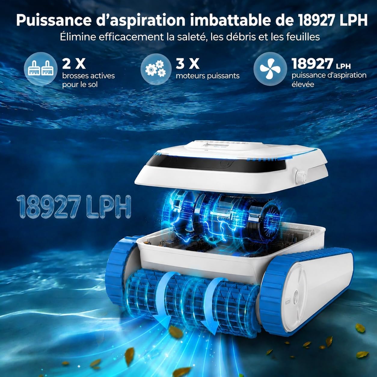 (2026 Mise à Niveau) Robot de Piscine QD40 Sol et Paroi, Nettoyage Ligne d'eau, Navigation Intelligente, Aspirateur Puissant 18927 L/H avec contrôle par App, pour piscines jusqu'à 170㎡