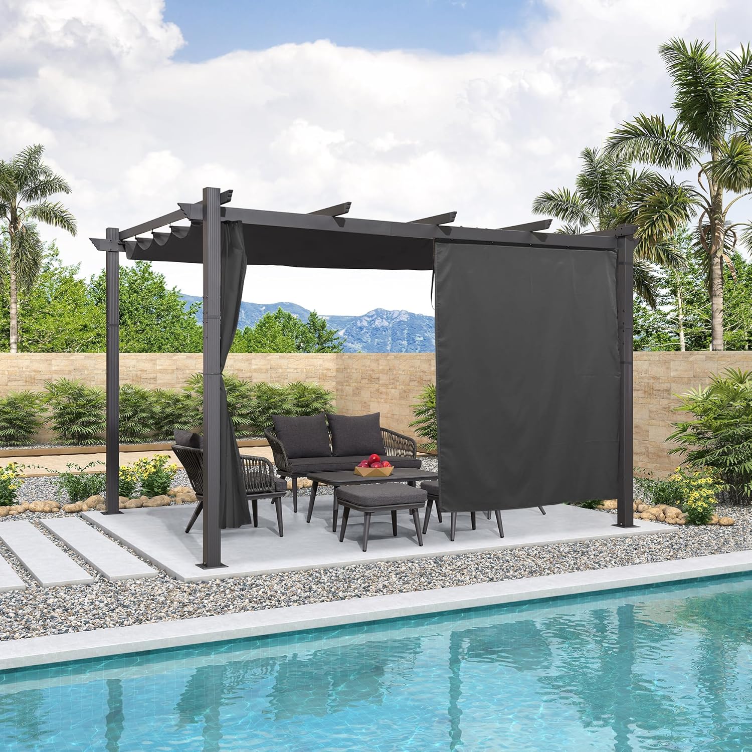 jardinite - pergola aluminium série 4x3m rideau toit coulissant gris