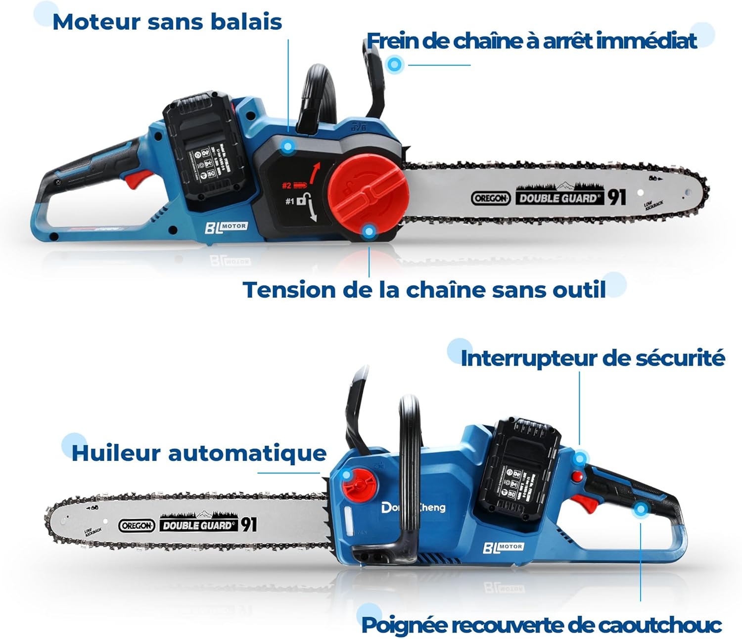 jardinite - Tronçonneuse sans fil 40V - 38 cm - Moteur brushless, 2 batteries 4 Ah
