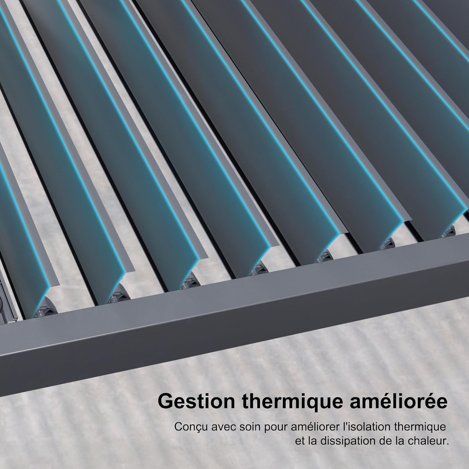 jardinite - Pergola bioclimatique alu 4x4.6m, lames LED, durable