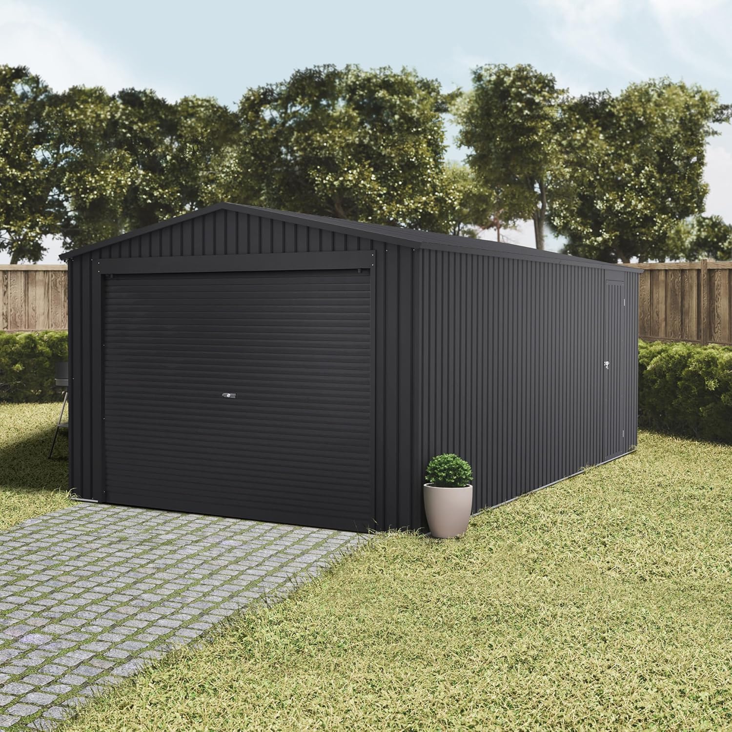 Jarama - Garage métal série extérieure - 576x338x243cm - grande porte enroulable, 19,52m²