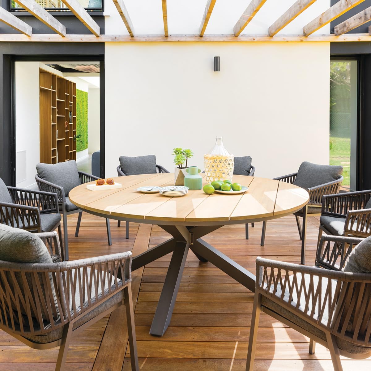 jardinite - Oriengo table ronde 8 places - aluminium acacia - Gris Graphite