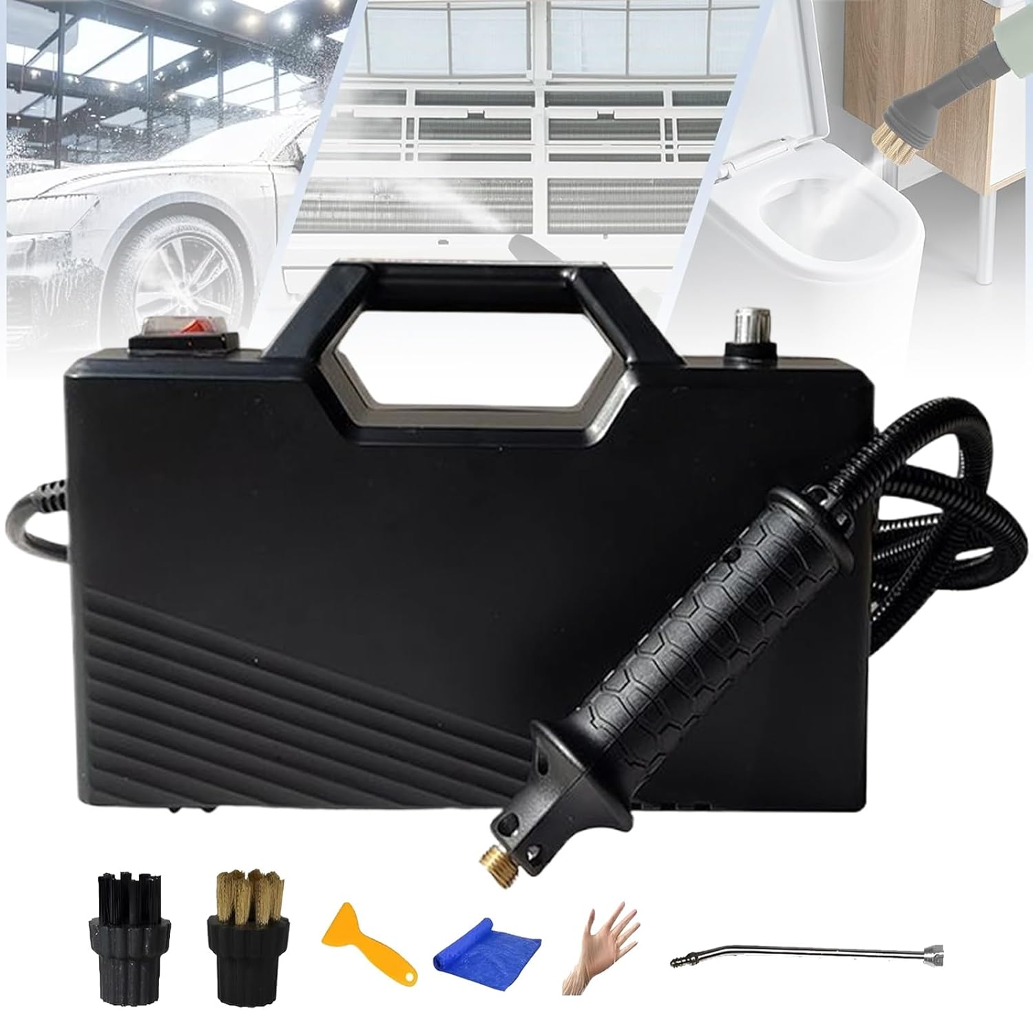 Nettoyeur vapeur haute pression - portable 3200W, 9,5 bars, chauffe rapide, 2 brosses, poignée réglable, 6 niveaux