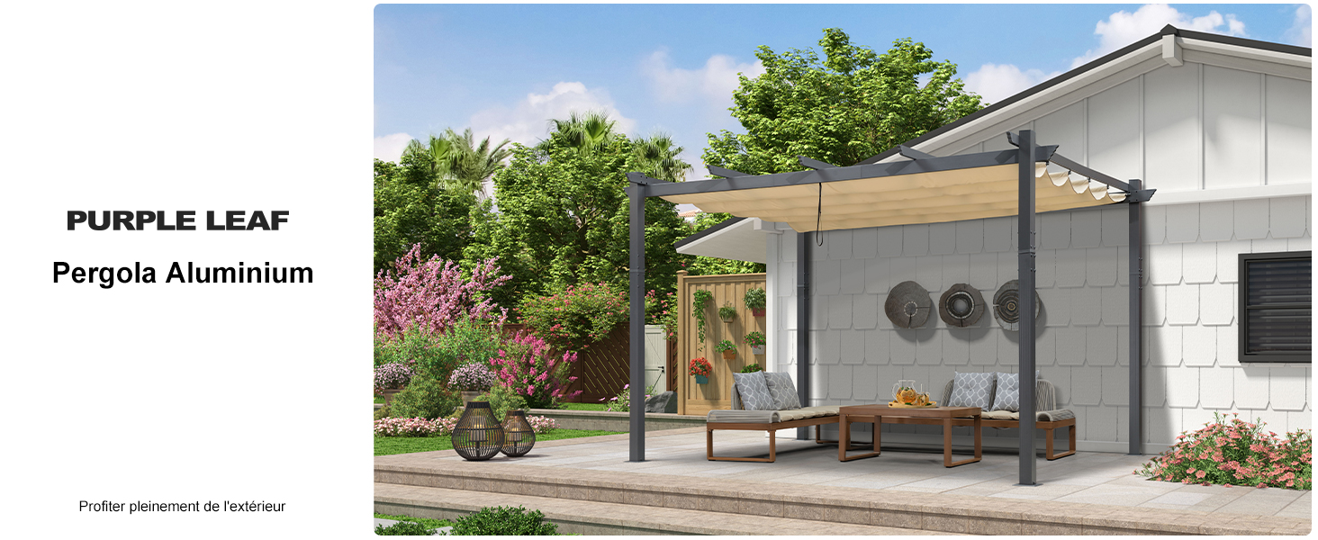 Pergola Aluminium 3 x 3 m Tissu Teint en Fil, Pergola pour Terrasse Extérieur